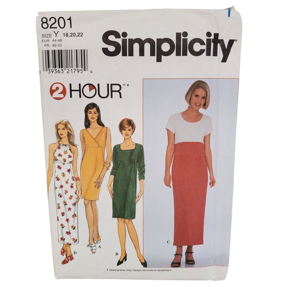 Simplicity Womens Pullover Knit Dress Sewing Pattern Size 18 20 22 UNCUT 2 Hour